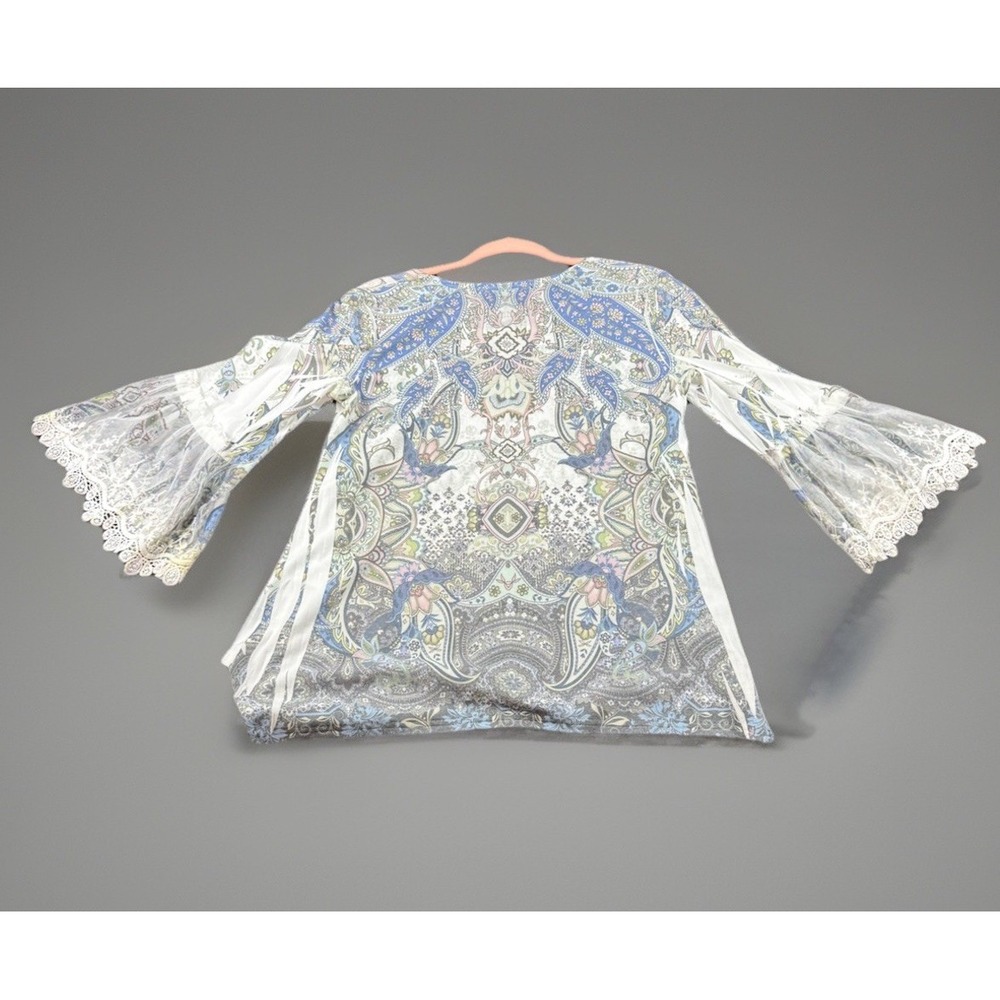 Origami  Art To Wear Lagenlook Top Size L Embroidered Asymmetric